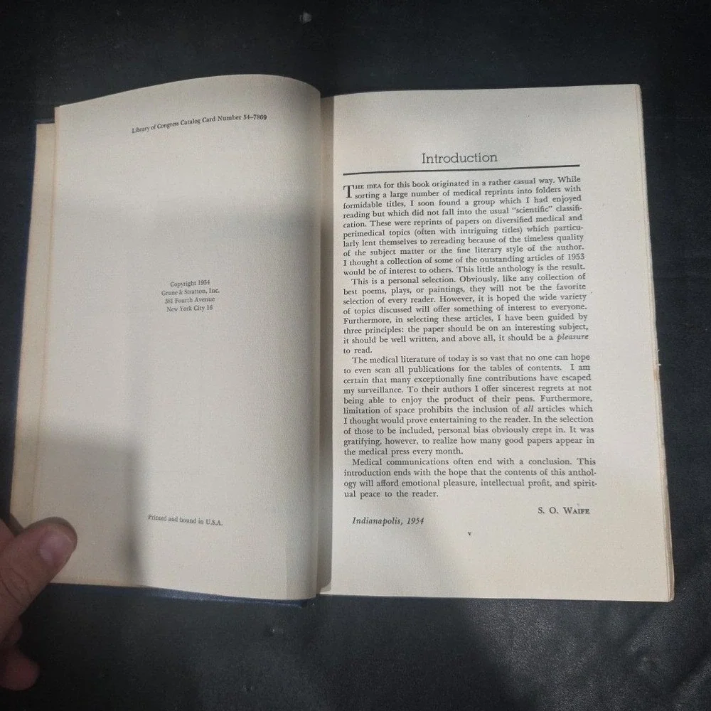 The Doctor Writes S.O. Waife 1954 Medical Anthology Hardcover Grune & Stratton